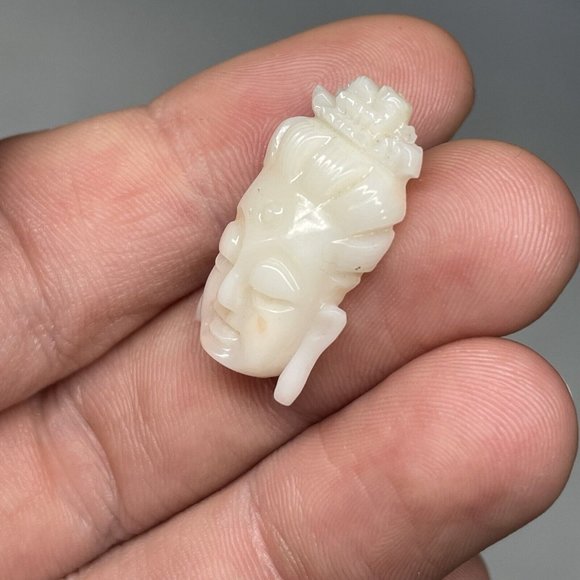 1" Antique Hand Carved Angel Coral Buddha Face Boddhisatva Chinese Pendant Head - Picture 4 of 14